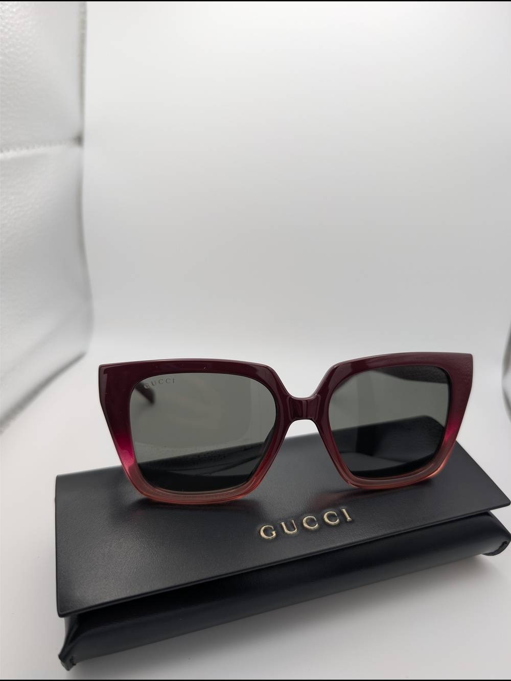 NWT Gucci GG2102S Burgundy Web Logo Sunglasses Square Frames Case Included